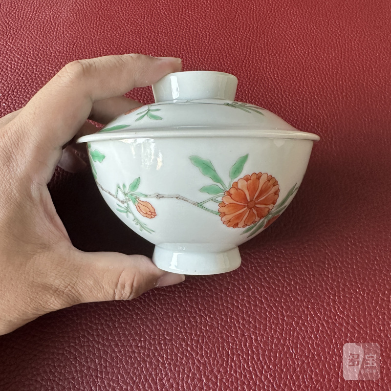 清康熙 五彩花卉纹盖碗一对 - 图10